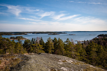 rocky coastline in Finland with few pine trees