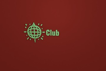 Illustration of Club with green text on brown background