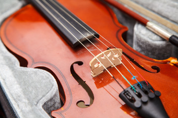 Fototapeta premium brown vintage violin lying in a case