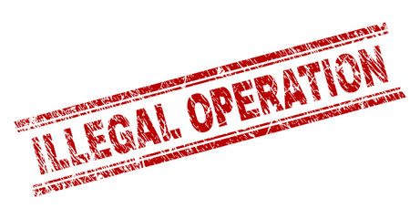 ILLEGAL OPERATION seal watermark with corroded style. Red vector rubber print of ILLEGAL OPERATION caption with corroded texture. Text caption is placed between double parallel lines.