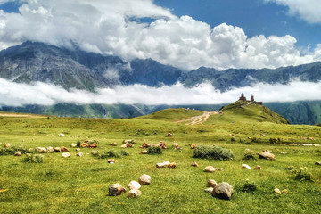 Fototapeta na wymiar Caucasus valley in georgian mountains on sunny day