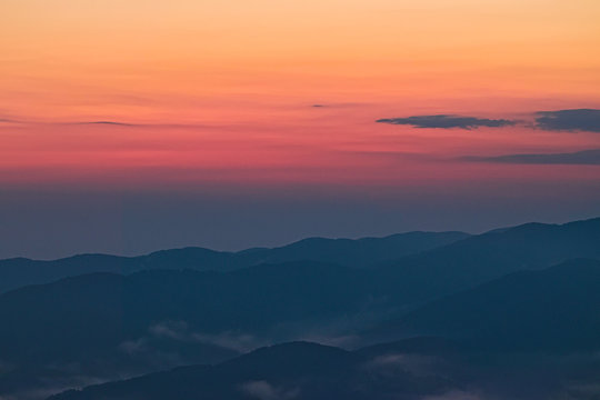 Mountain sunset on the Arvo lake, in the heart of the Sila National Park, Calabria, Italy