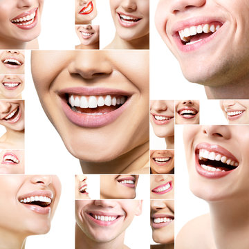 Perfect smiles. Collection of beautiful wide human smiles with great healthy white teeth