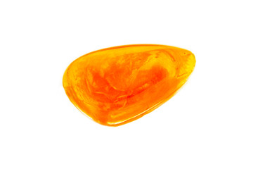 Gemstone Polished amber. Pearl stone. Isolated on white background.