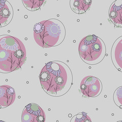 Vector Grey Pink Floral Polka Dot Seamless pattern