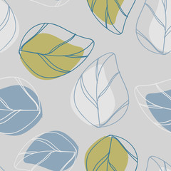 Vector Grey Abstract Background of Leaves Seamless Pattern