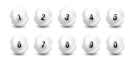 Lottery Number Balls isolated on white background from 0 to 9.