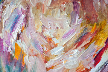 Slices of bright oil paint on canvas close-up shot