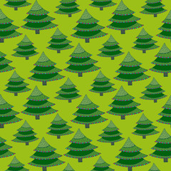 Obraz premium Cartoon Trees Seamless pattern. Christmas tree design. Green pattern for celebration wrapping paper.