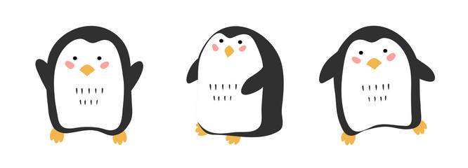 vector penguin baby simple set grey on white