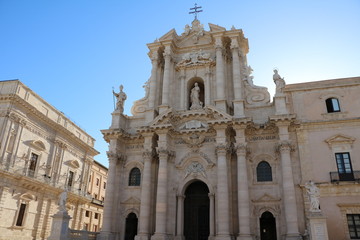 Fototapeta na wymiar Cathedral of Syracuse at Piazza duomo in Ortygia Syracuse, Sicily Italy