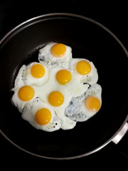 Quail eggs fried in a pan