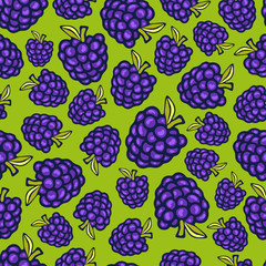 Blackberries seamless pattern. Berries wrapping paper. Textile kids print, kitchen berry pattern design.