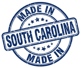 made in South Carolina blue grunge round stamp