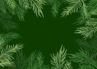 Fototapeta na wymiar Green Vector illustration Christmas frame background with fir-tree branches