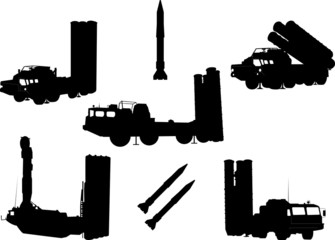 Anti-aircraft warfare silhouettes set.  s-300. silhouettes of air defense forces.