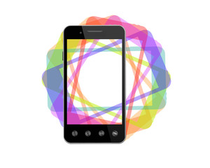 black smart-phone with colored shadows