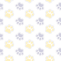 Vector seamless pattern with dog paws isolated on white backdrop. Pet background. Can be used for wallpaper, wrapping paper for shop zoo, web or design of banners, print on clothes for boys and girls.