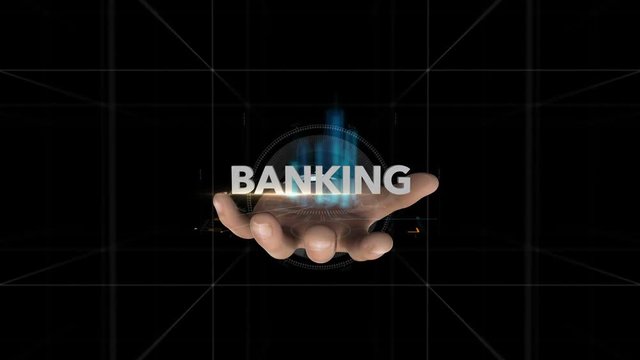 Hand Reveals Hologram Word-BANKING