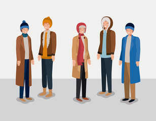 group of men with winter clothes