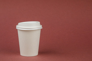 Paper coffee container with white lid. Take-away beverage container. Drink Cup template for your design