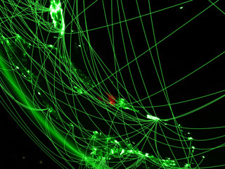 Haiti on green planet Earth from space with network. Concept of international communication, technology and travel.