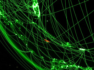 Jamaica on green planet Earth from space with network. Concept of international communication, technology and travel.