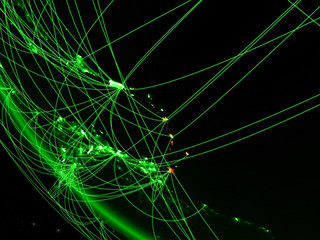 Caribbean on green planet Earth from space with network. Concept of international communication, technology and travel.