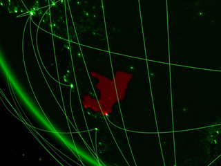 Congo on green planet Earth from space with network. Concept of international communication, technology and travel.