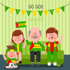 Happy family cheering sport with national flag : Sao Tome : Vector Illustration