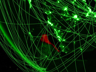 Eritrea on green planet Earth from space with network. Concept of international communication, technology and travel.