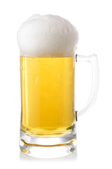 Cold beer in mug isolated on white background.