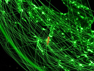 Israel on green planet Earth from space with network. Concept of international communication, technology and travel.