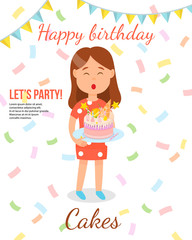 Birthday Cake Concept. Vector Flat Illustration.