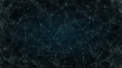 Futuristic polygonal background of low poly surface with connected dots and lines. Abstract 3d rendering.