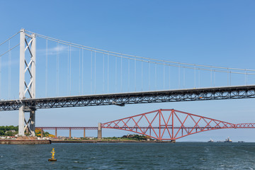 Two Bridges over Firth of Forth near Queensferry in Scotland