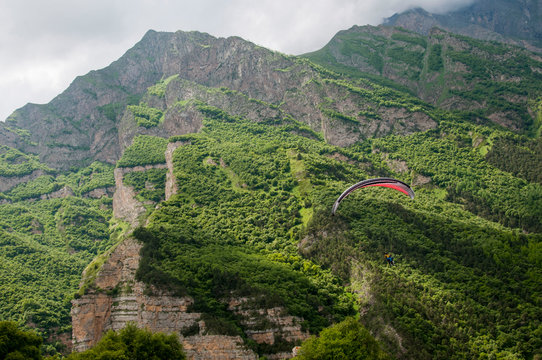 Panorama of the Chegem gorge. It is observed from height of flight the glider.