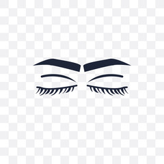 Closed eyes with lashes and brows transparent icon. Closed eyes with lashes and brows symbol design from Human Body Parts collection. Simple element vector illustration. Can be used in web and mobile.