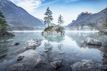 Hintersee - Awesome Lake landscape in Germany, Europe. Majestic blue our scene before the sunrise....