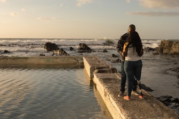 Couple kissing on promenade