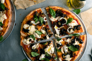 Close up of pizza served on plate