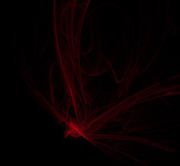 Red illustration pattern on black background. Fantasy fractal texture. Digital art. 3D rendering. Computer generated image.