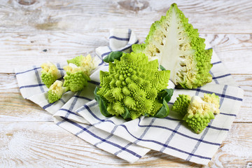 Italian Broccoli Romanesco. Top view place for text