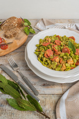Broad bean with chorizo. Typical portuguese food