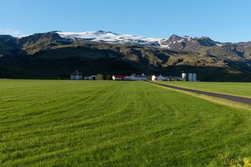 Fototapeta na wymiar Small village near volcano in Iceland 