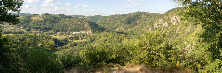 Fototapeta na wymiar View over the Sioul valley near Châteauneuf-les-Bains