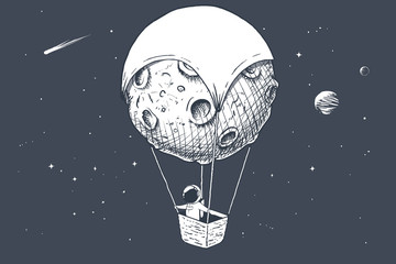 astronaut travels by on aerostat made of Moon © Galacticus