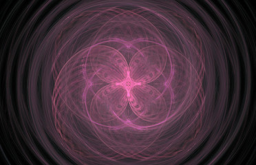 Pink swirl abstract fractal on black background. Fantasy fractal texture. Digital art. 3D rendering. Computer generated image.