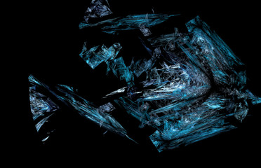 White blue fractal pattern on black background. Digital art. 3D rendering. Computer generated image.