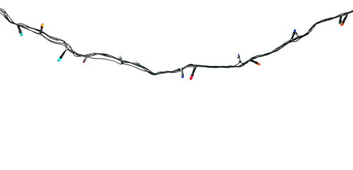 Festive colorful Christmas lights isolated on white background and texture, with clipping path